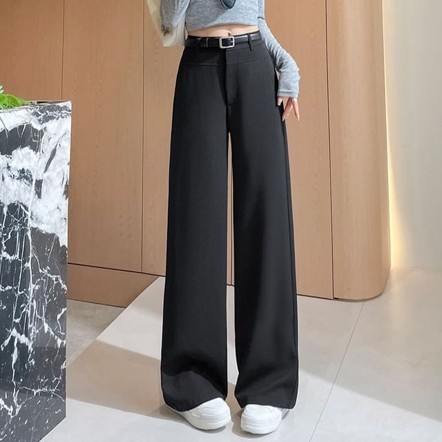 Dragan Pulse-Mid Waist Plain Wide Leg Slacks