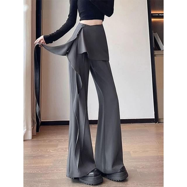 Dragan Pulse-Set High Waist Plain Flared Dress Pants Asymmetrical Decorative Hem Various Designs