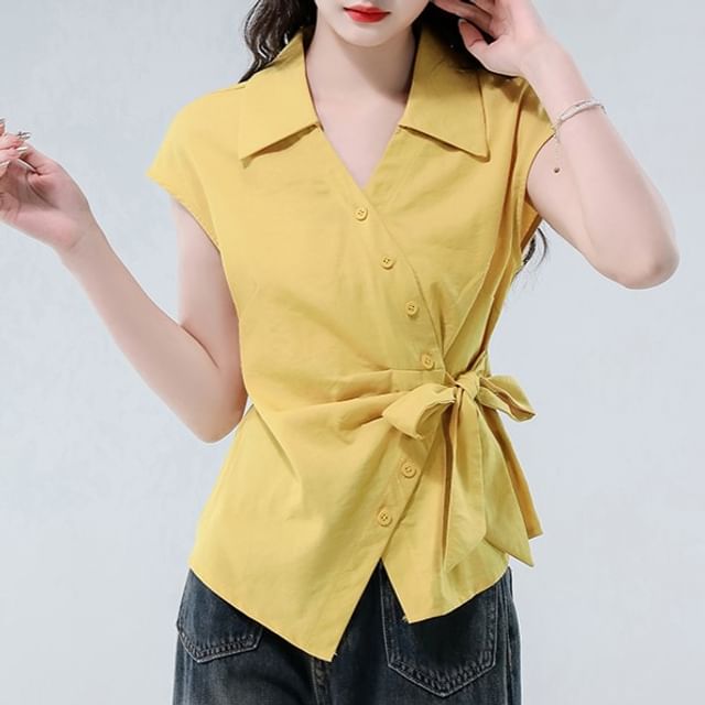 Dragan Pulse-Short-Sleeve Asymmetrical Plain Shirt