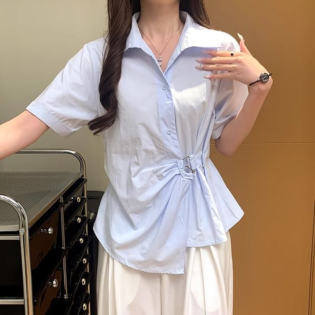 Dragan Pulse-Short-Sleeve Asymmetrical Plain Shirt