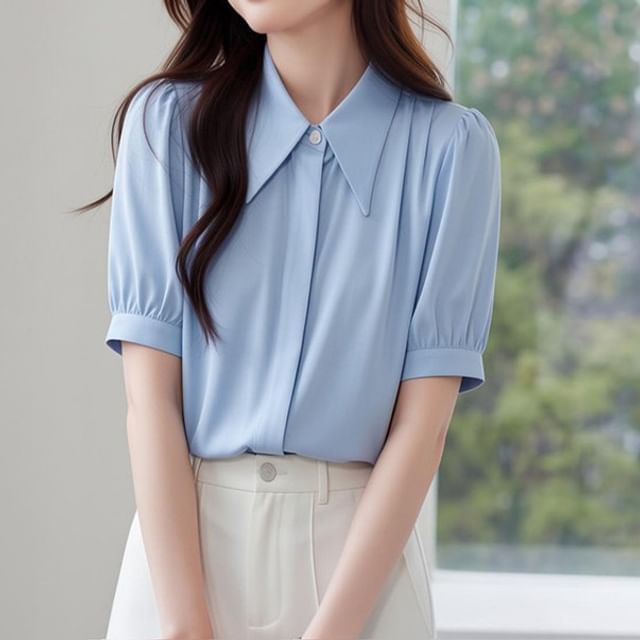 Dragan Pulse-Short-Sleeve Button-Up Plain Shirt