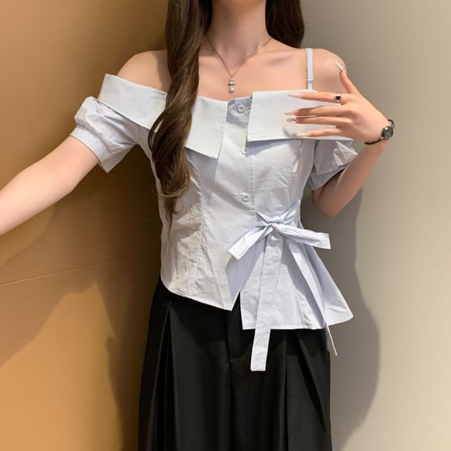 Dragan Pulse-Short-Sleeve Cold Shoulder Plaid Shirt