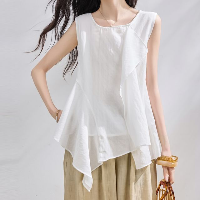 Dragan Pulse-Sleeveless Asymmetrical Plain Top