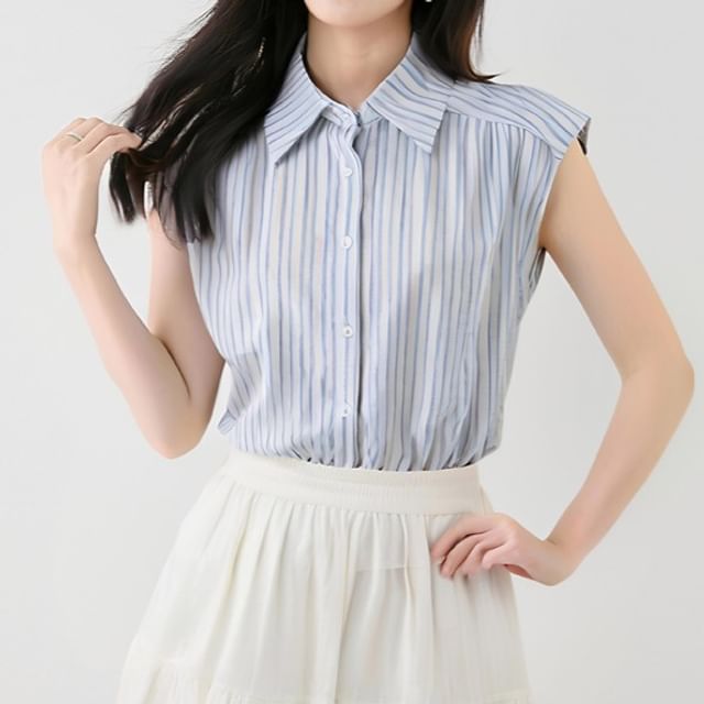 Dragan Pulse-Sleeveless Collared Striped Shirt