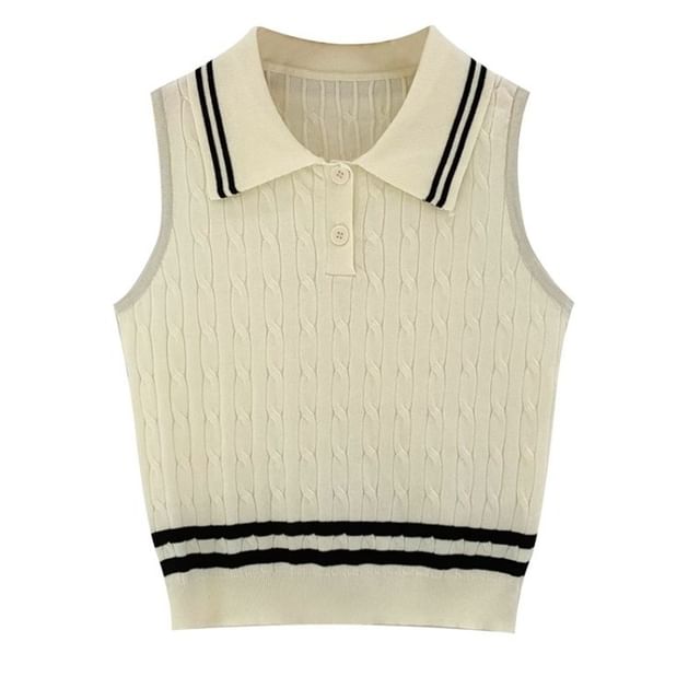 Dragan Pulse-Sleeveless Striped Hem Plain Knit Polo Top