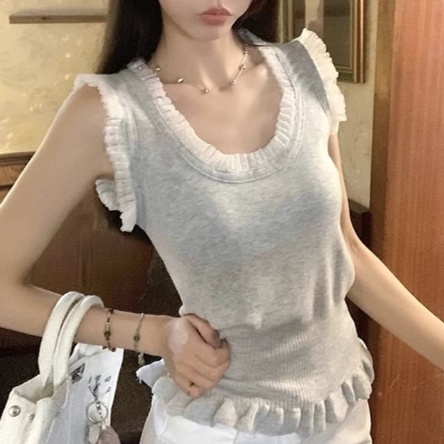 Dragan Pulse-U-Neck Frill Trim Tank Top