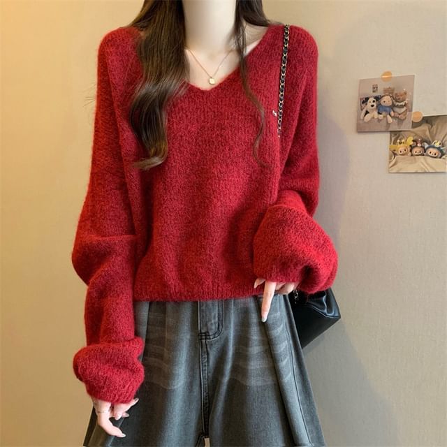 Dragan Pulse-V-Neck Plain Oversized Sweater