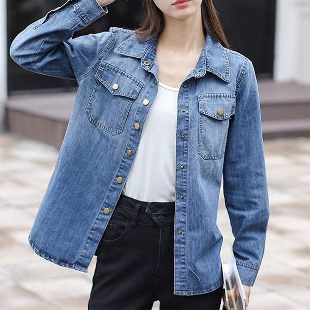 Dragan Pulse-Washed Button-Up Denim Shirt Jacket