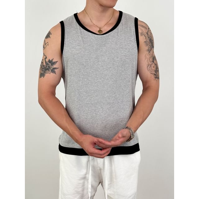 DragonRoad-Crewneck Contrast Trim Tank Top