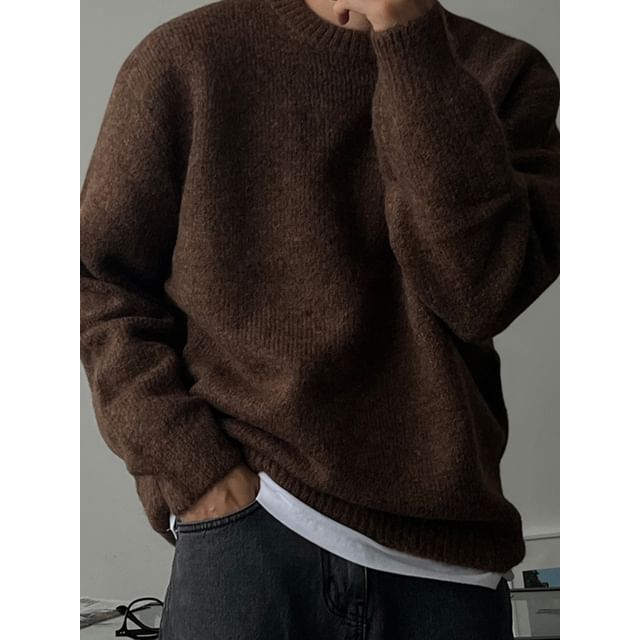 DragonRoad-Crewneck Plain Sweater