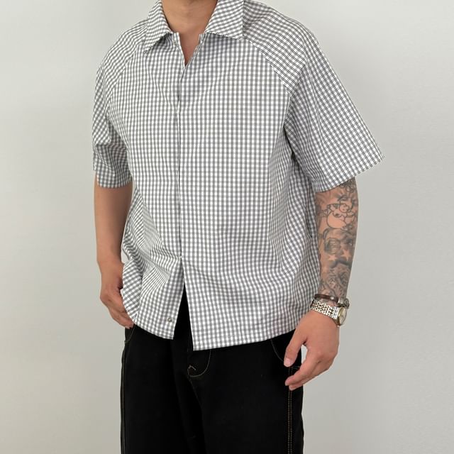 DragonRoad-Elbow-Sleeve Plaid Shirt