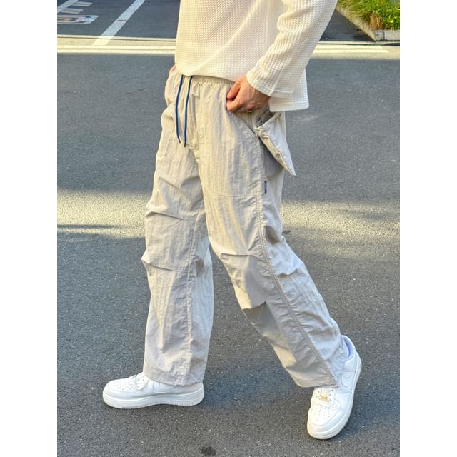 DragonRoad-High Waist Plain Wide Leg Cargo Pants