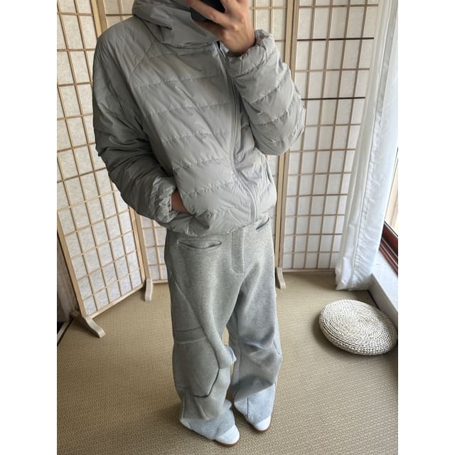 DragonRoad-Hooded Zip-Up Plain Crop Puffer Jacket