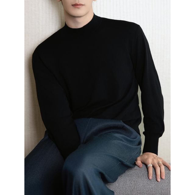 DragonRoad-Long-Sleeve Crewneck Plain Knit Top