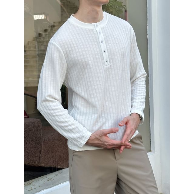 DragonRoad-Long-Sleeve Henley Plain T-Shirt