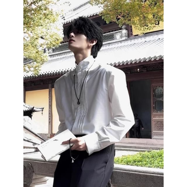 DragonRoad-Long-Sleeve Mock Neck Plain Shirt