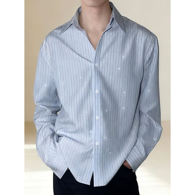 DragonRoad-Long-Sleeve Pinstripe Glitter Shirt