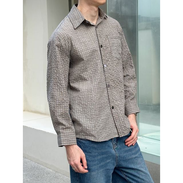 DragonRoad-Long-Sleeve Plaid Button-Up Shirt