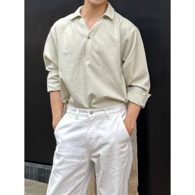 DragonRoad-Long-Sleeve Plain Polo Shirt