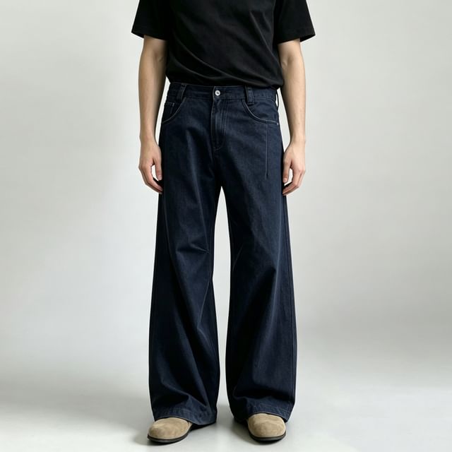 DragonRoad-Mid Rise Plain Baggy Pants