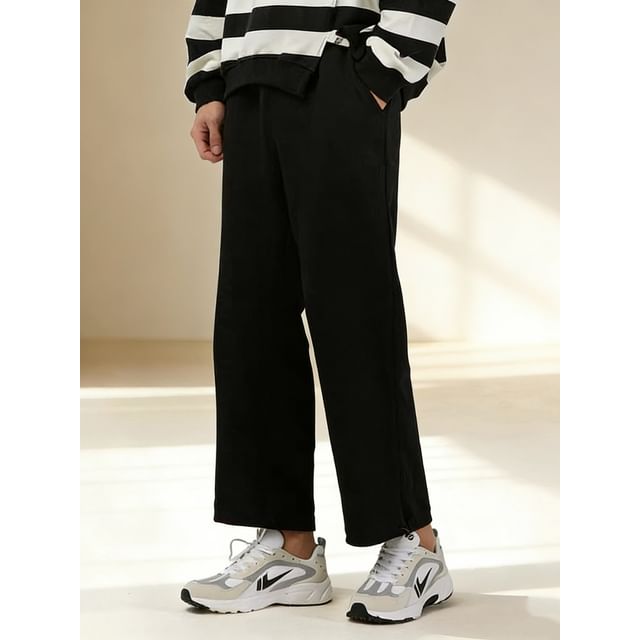 DragonRoad-Mid Waist Plain Crop Knit Sweatpants