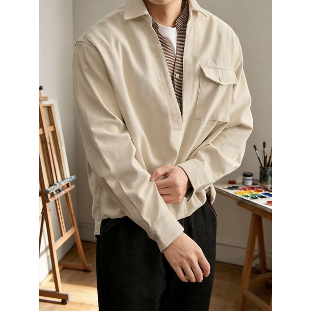 DragonRoad-Mock Two-Piece Pocketed Polo Sweatshirt