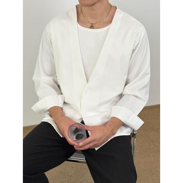 DragonRoad-Mock Two-Piece V-Neck Button-Up Jacket