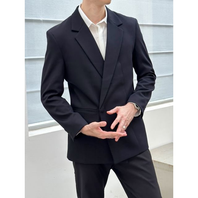 DragonRoad-Notch Lapel Plain One-Buttoned Blazer