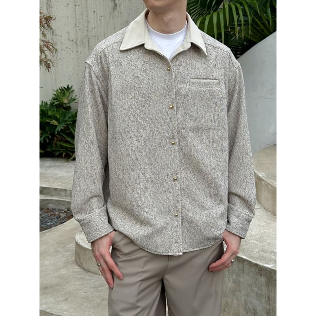 DragonRoad-Reversible Button-Up Tweed Shirt Jacket