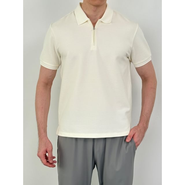 DragonRoad-Short-Sleeve Half zip Plain Polo Top