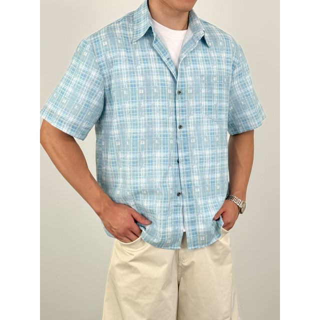 DragonRoad-Short-Sleeve Plaid Button-Up Shirt