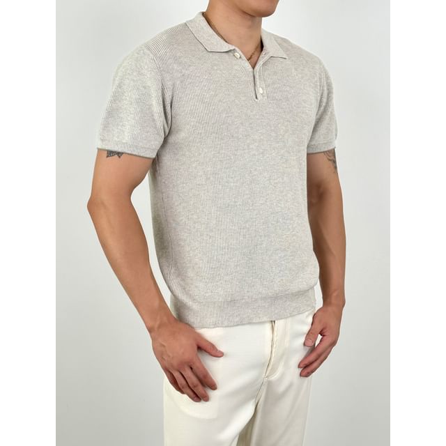 DragonRoad-Short-Sleeve Plain Knit Polo Top