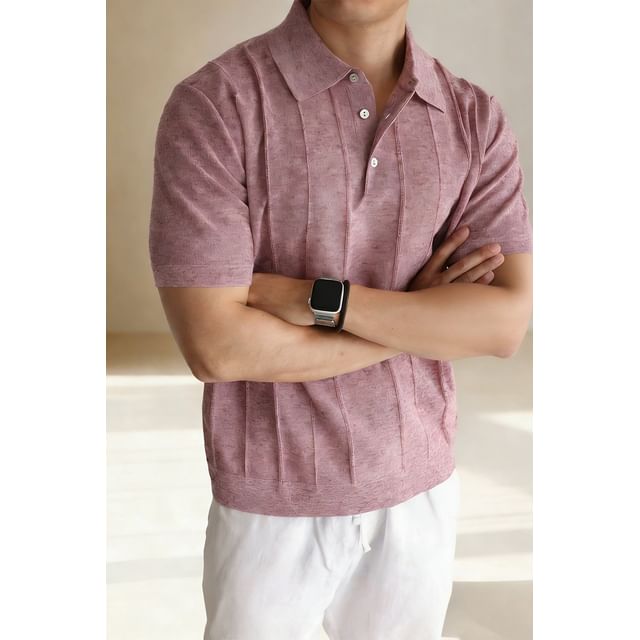 DragonRoad-Short-Sleeve Plain Knit Polo Top