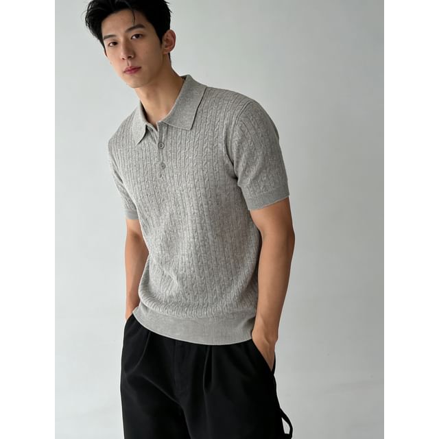 DragonRoad-Short-Sleeve Plain Knit Polo Top