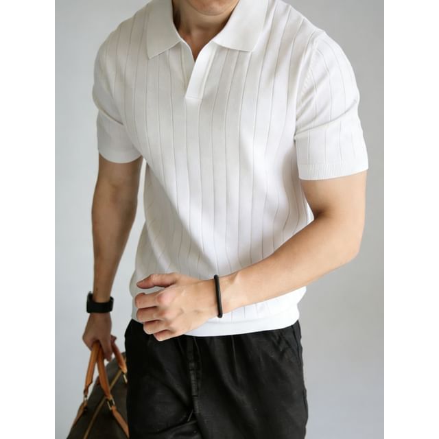 DragonRoad-Short-Sleeve Plain Knit Polo Top