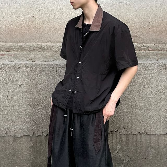 DragonRoad-Short-Sleeve Two Tone Snap-Button Shirt