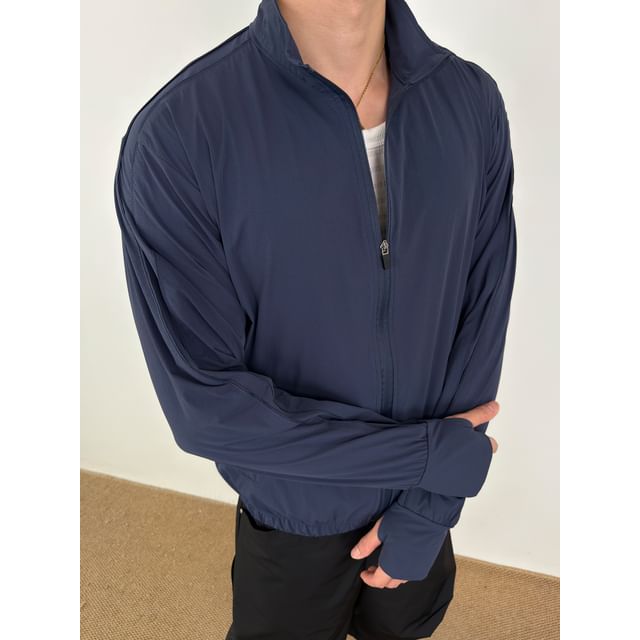 DragonRoad-Stand Collar Plain Zip-Up Jacket