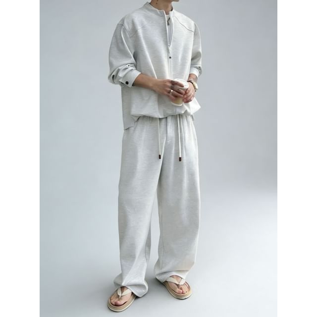 DragonRoad-Zip-Up Plain Jacket Drawstring Waist Wide Leg Sweatpants