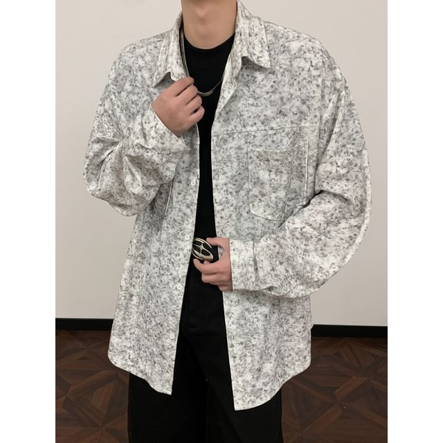 Drawouf-Long-Sleeve Collared Tie-Dye Button Up Shirt