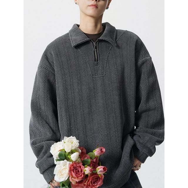 Drawouf-Long-Sleeve Half Zip Polo Shirt
