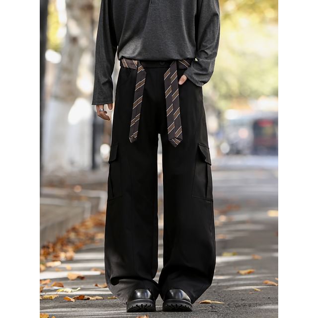 Drawouf-Mid Rise Plain Cargo Baggy Pants