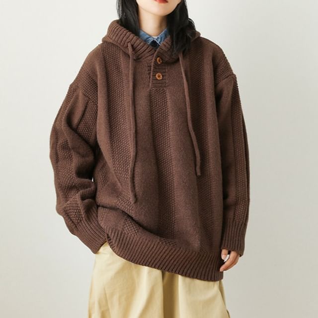 Dreamkura-Drop Shoulder Hooded Plain Sweater