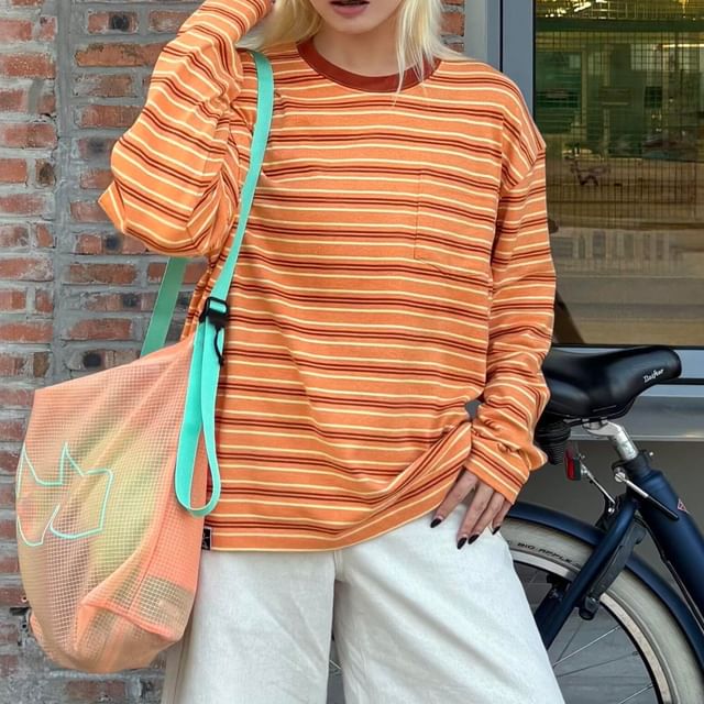 Dreamkura-Long-Sleeve Round Neck Striped Tee
