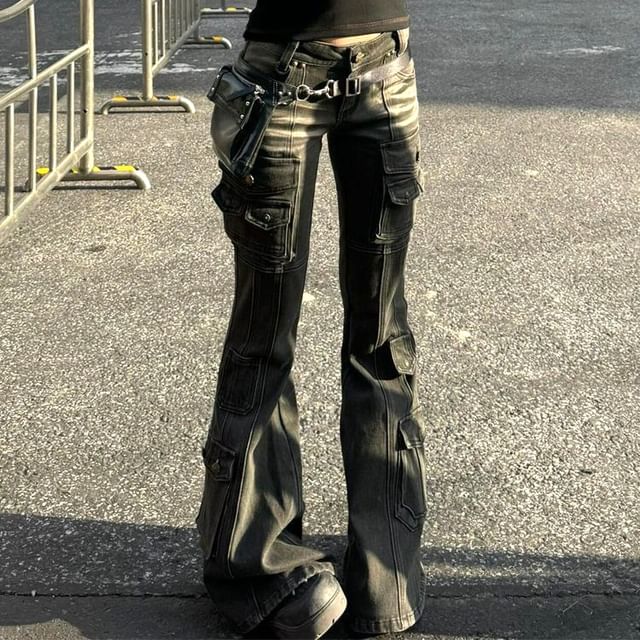 Dreamkura-Low Rise Plain Bootcut Cargo Jeans