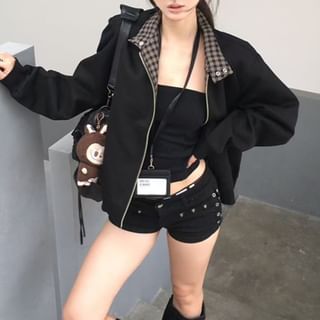 Dreamkura-Plaid Lining Zip-Up Jacket