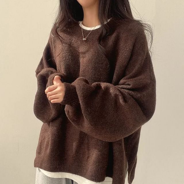Dreamkura-Round Neck Plain Sweater