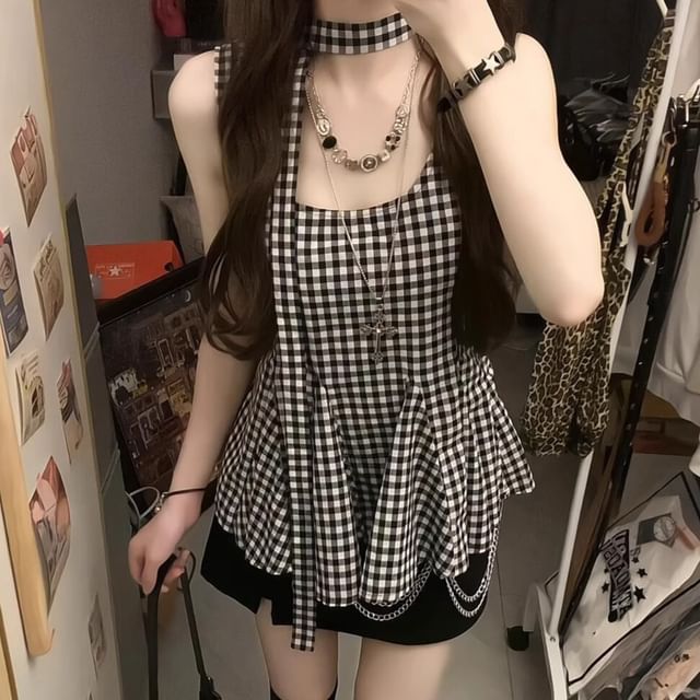 Dreamkura-Set Gingham Cami Top Sash