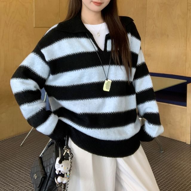 Dreamkura-Striped Polo Sweater
