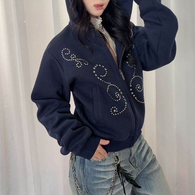Dreamkura-Studded Zip-Up Hoodie