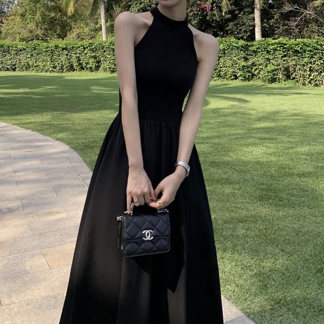 DreesHouse-Halter Plain Midi A-Line Evening Dress
